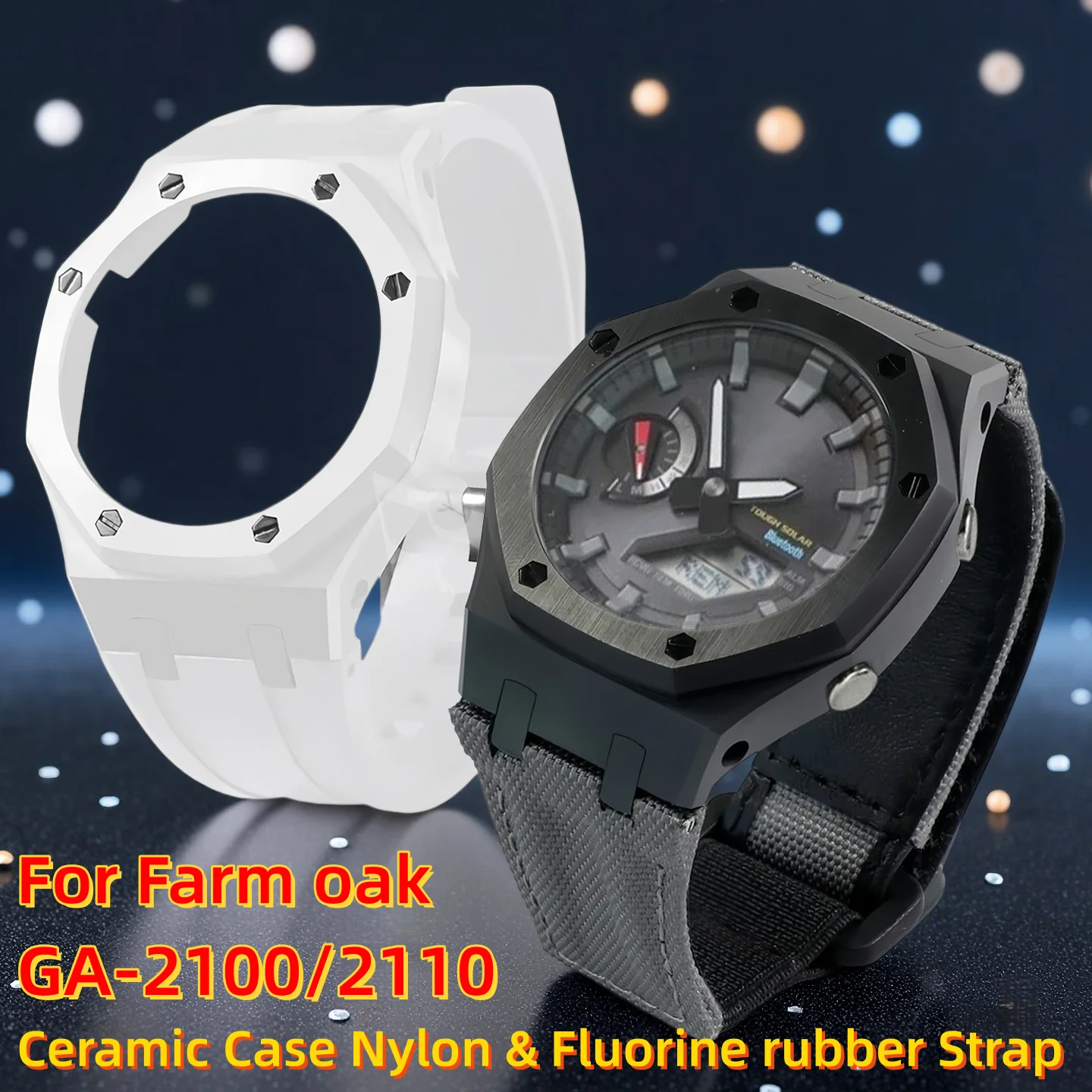 

2100 mod kit Ceramic watch Case Kit With Nylon & Fluororubber Strap For Casio G-SHOCK GA2100 GA2110 GA-B2100 watch Accessory