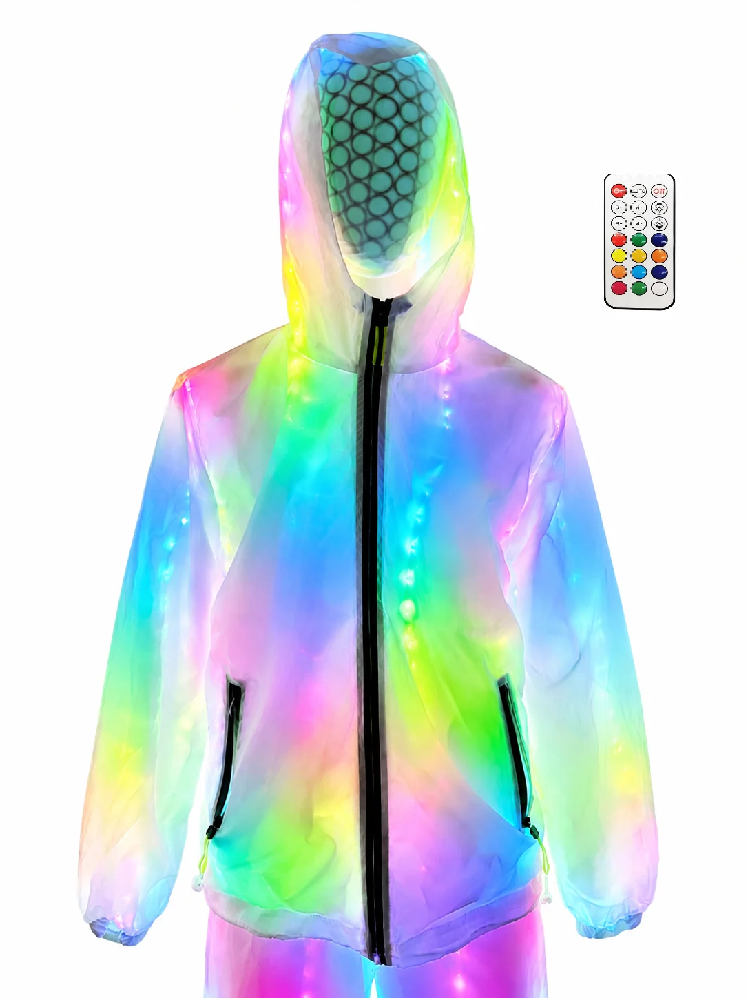 Aurora Spectrum LED Fiber Optic Hoodie – Multi-Color Remote-Controlled Performance Coat
