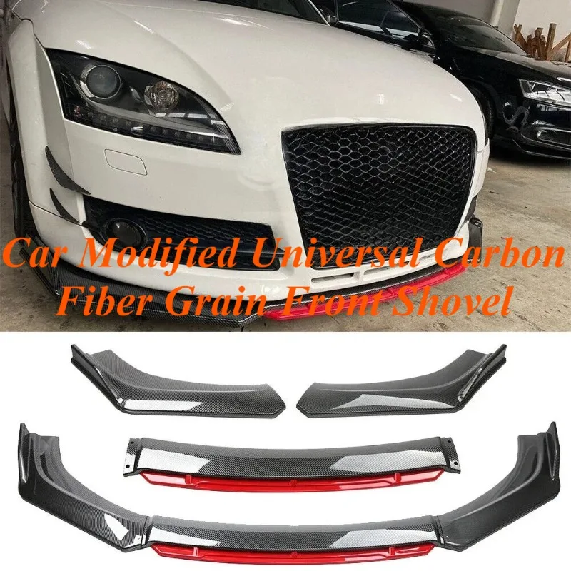 

For Universal Cars 3-Piece Front Lip Splitter with Red Stripe Accent ABS Material Direct Fit Bumper Protection Side Corner Guard