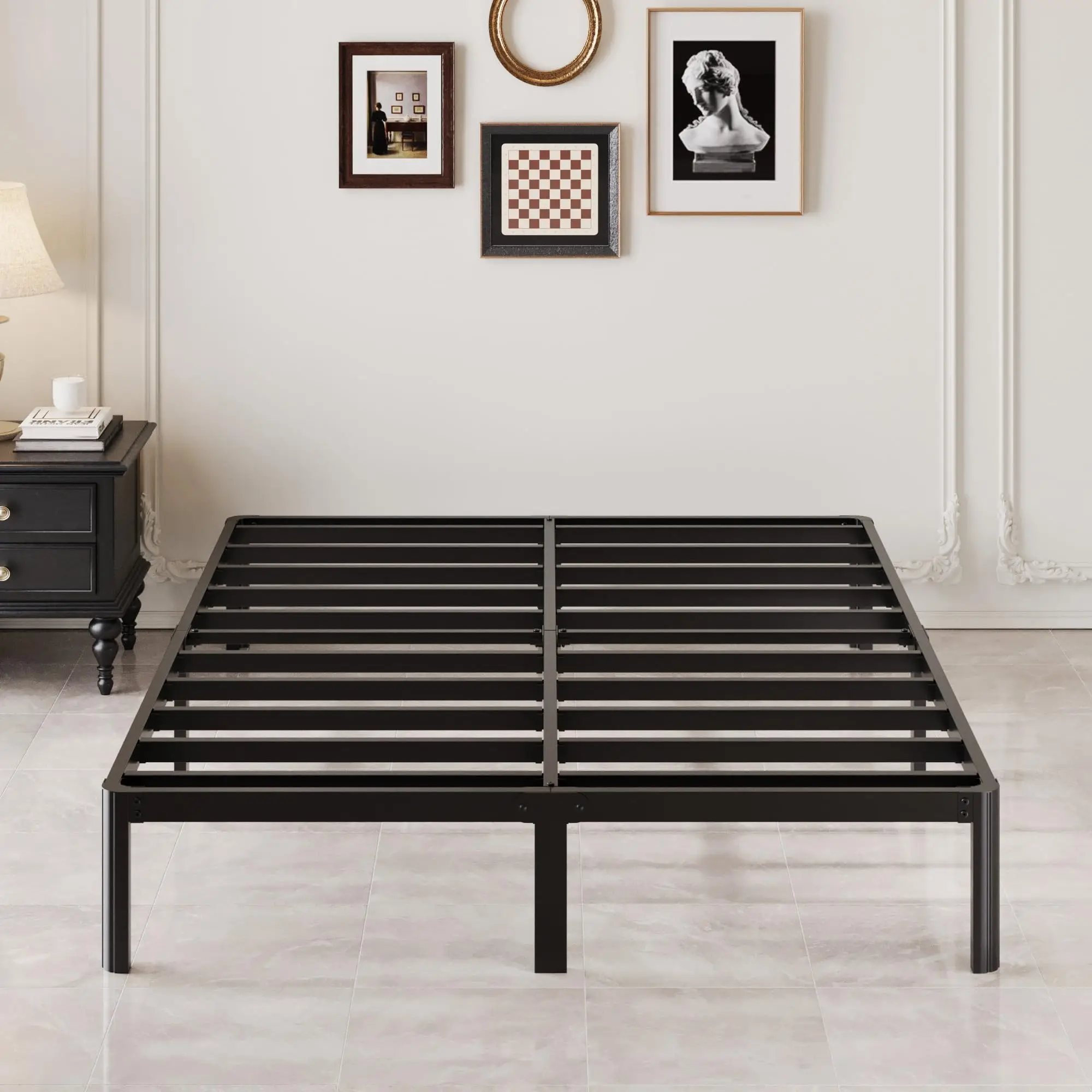 10 Inch Queen Bed Frame with Rounded Corner Legs, 2000 LBS Heavy Duty Metal Queen Platform Bed Frame with Steel Slats