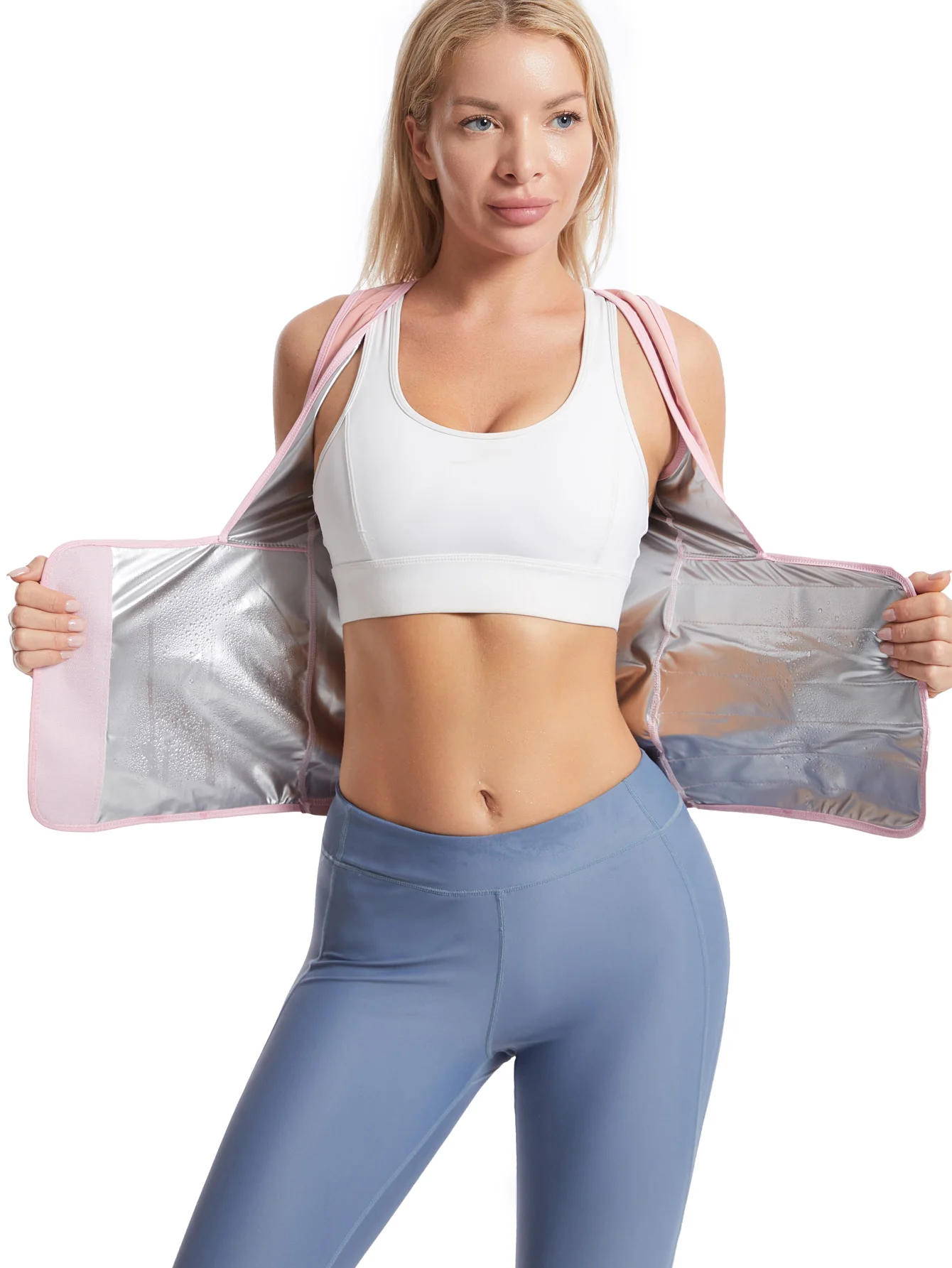 Women Sauna Sweat Vest Heat‑Lock Silver Coated Tank Top Sleeveless Workout Sauna Shirt Body Shaper Weight Loss Fitness Gym Sport