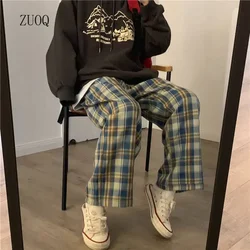 2026 Plaid Pants Women Spring Wide Leg Pants for Women's Korean Style High Waist Checkered Pant Oversize Trousers Woman Harajuku