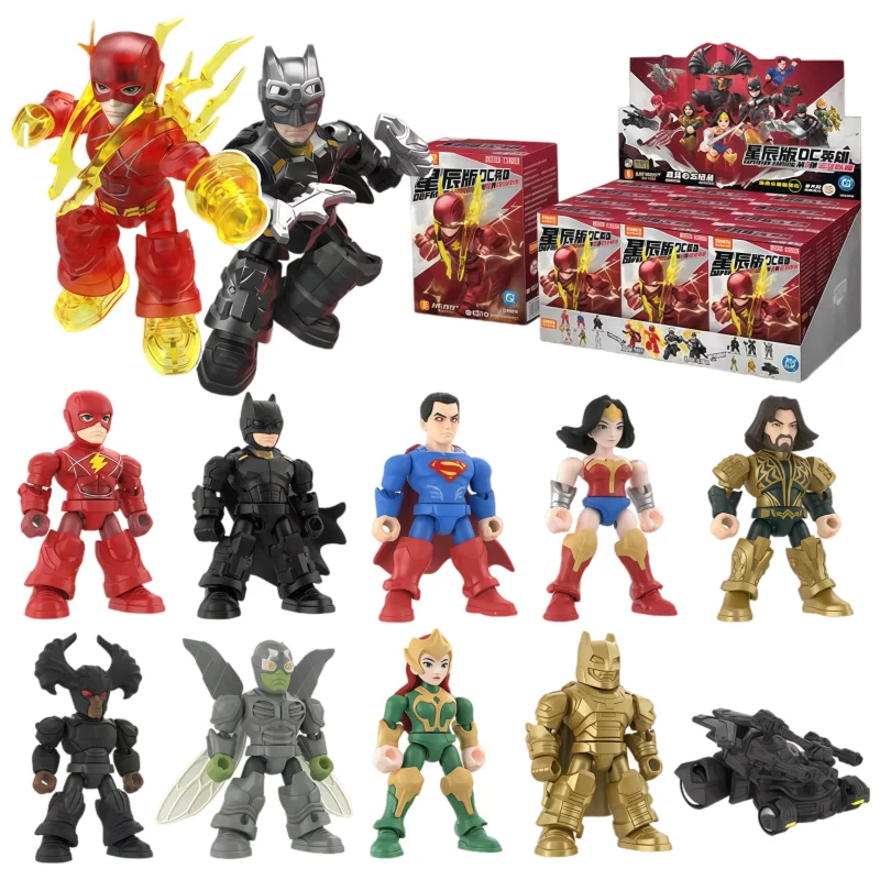 Novo Blokees DC Heroes: Caixa Surpresa de Blocos de Montar - Bonecos de Ação Batman, Flash e Superman - Modelo de Personagem DIY para Montar - Brinquedo Colecionável
