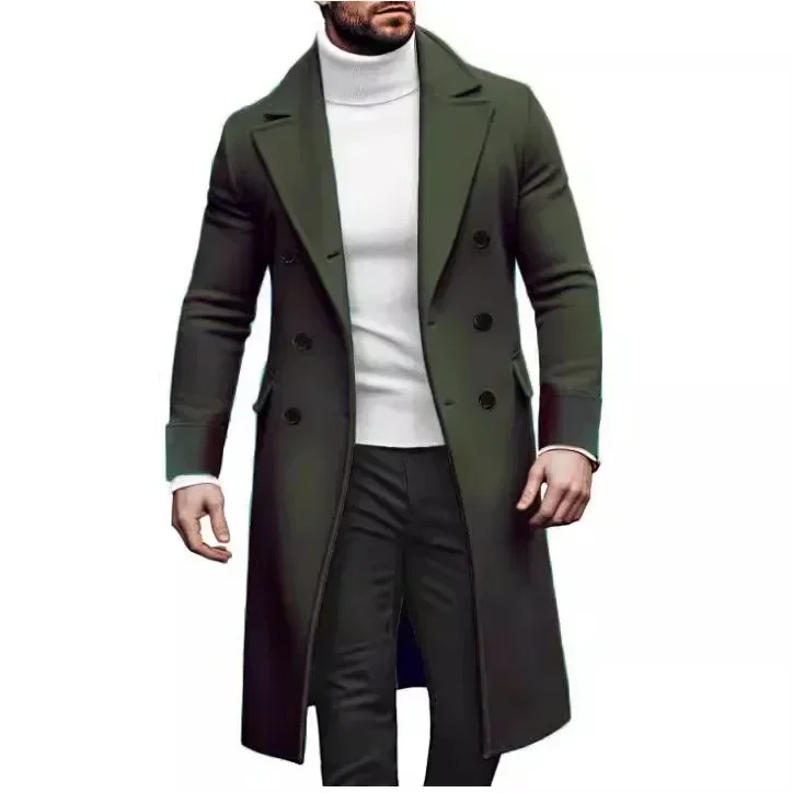 Men Autumn Winter Tweed Coat Solid Color Long Sleeve Turndown Collar Button Casual Warm Fashion Comfortable Regular Standard Fit
