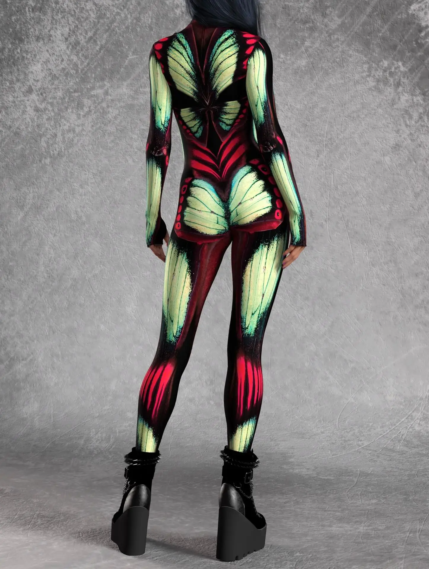 Sexy Damen Psychedelischer Netz-Cosplay-Jumpsuit Horror Halloween Festival Party Bodysuit Karneval Bühnenauftritt Eng Anliegend – Detail 11