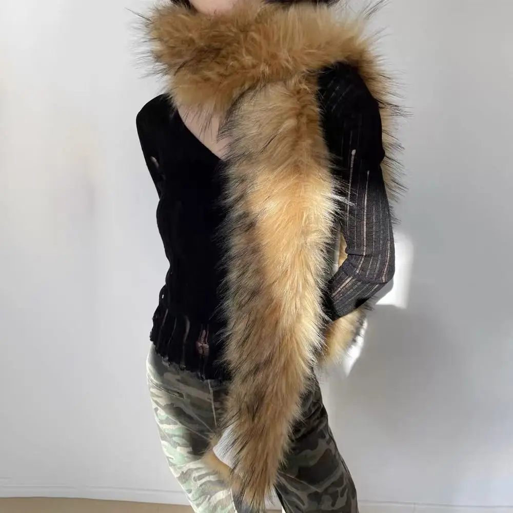 180cm Fake Fur Long Scarf Thick Fluffy Party Luxury Wraps Shawl Fur Decor Outdoor Ladies Neck Warmer Muffler For Women Men