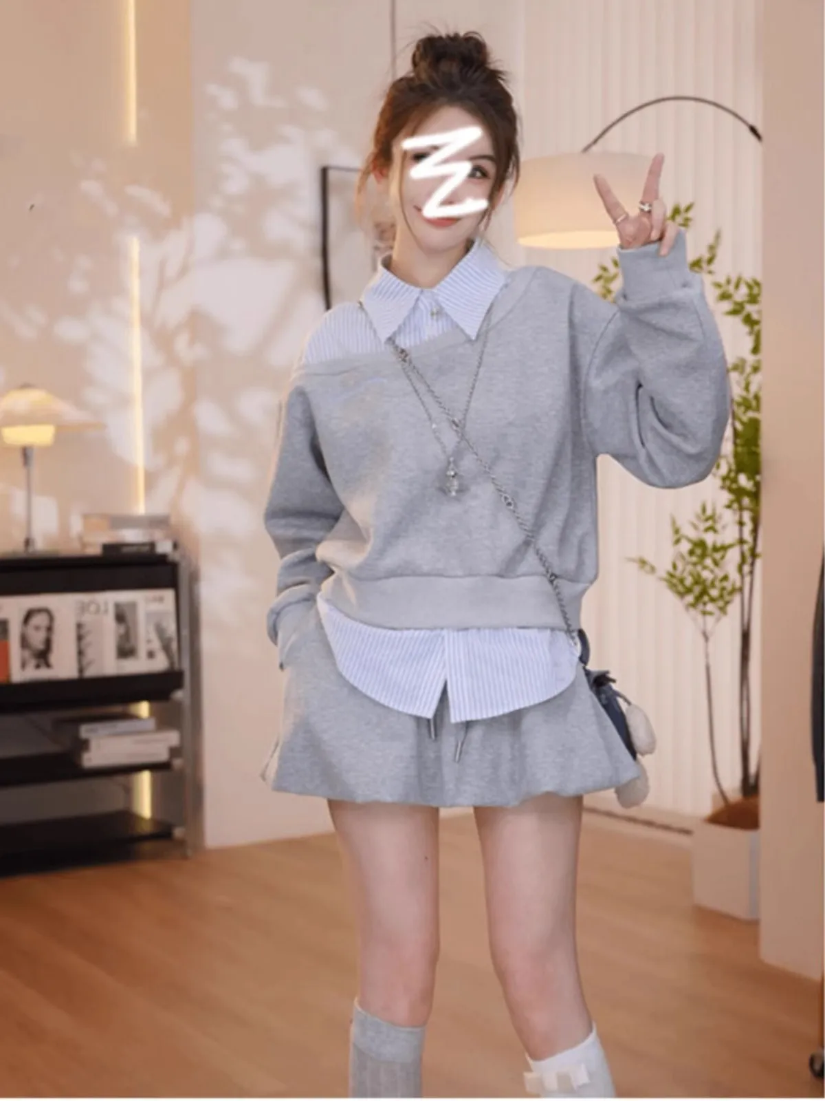 

Корейский модный комплект OOTD: весенний костюм из двух предметов (рубашка и юбка) 2025 года, популярная новинка, женский ансамбль