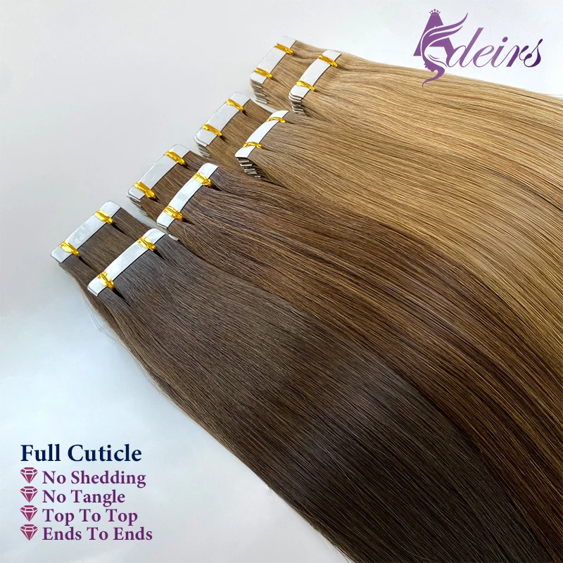 Adear pita dalam ekstensi rambut Remy lurus rambut manusia 100% pita rambut alami asli tidak terlihat lunak 16 "-24" hitam cokelat pirang