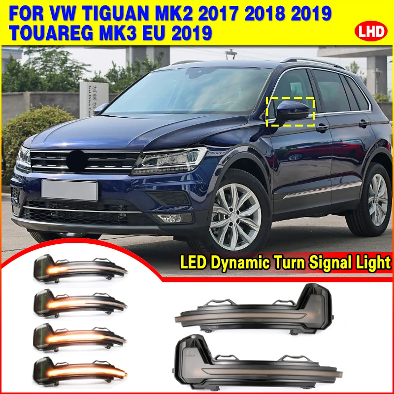 

Для VW Tiguan MK2 2017 2018 2019 Touareg MK3 EU 2019, светодиодный динамический указатель поворота, мигалка с проточной водой, мигающий свет