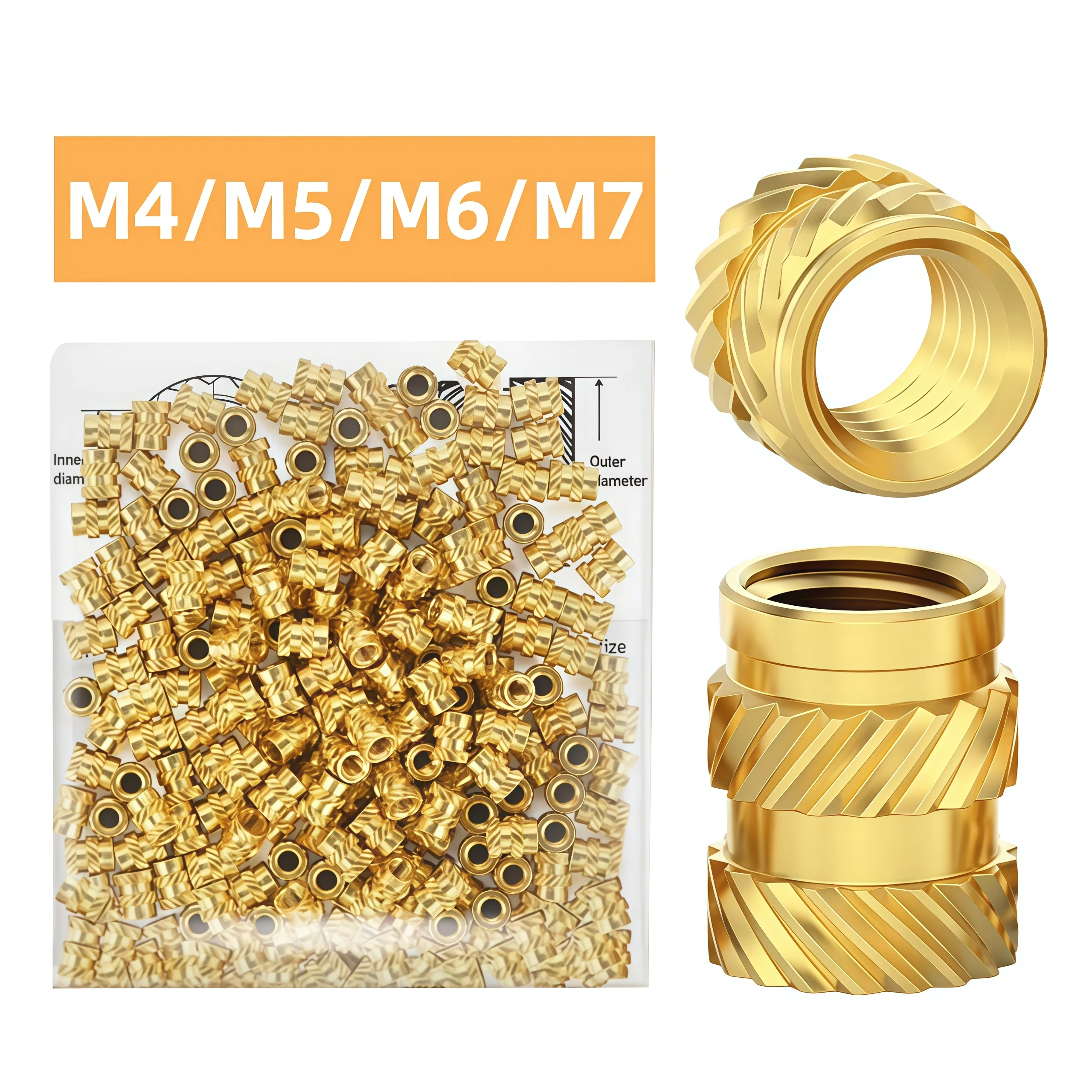 Hot Melt Embedded Nut, M4/M5m6/M7 Thread Embossed Brass Hot Melt Nut Suitable For 3d Printer Voron 2.4 And Others