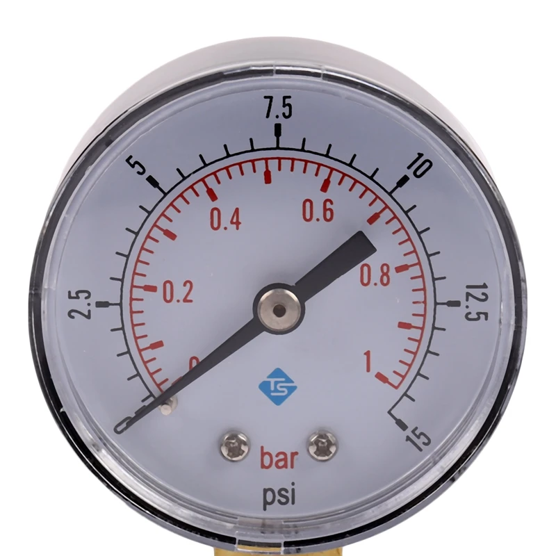 B62B 0-1bar 15psi Water Pressure Gauge Meter 50mm Dial 1/4 NPT Thread Manometer, Metal Case Black+Gold+White