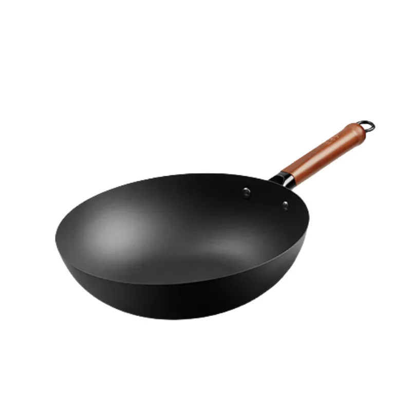 Traditional Handmade Cast Iron Wok for Induction Cooker and Gas Stove Durable and Non-stick Suitable for High Heat 웍 No Coating