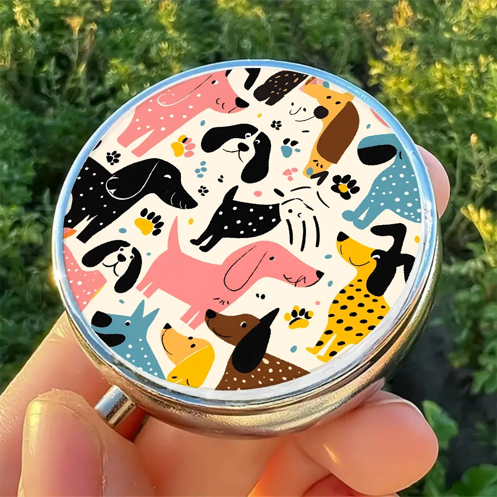 1 Flat Pill Box with Cute Dog Pattern Print, Three-Compartment Portable Pill Organizer, Food-Grade Material, Suitable for Travel and Daily Use, Flat Style