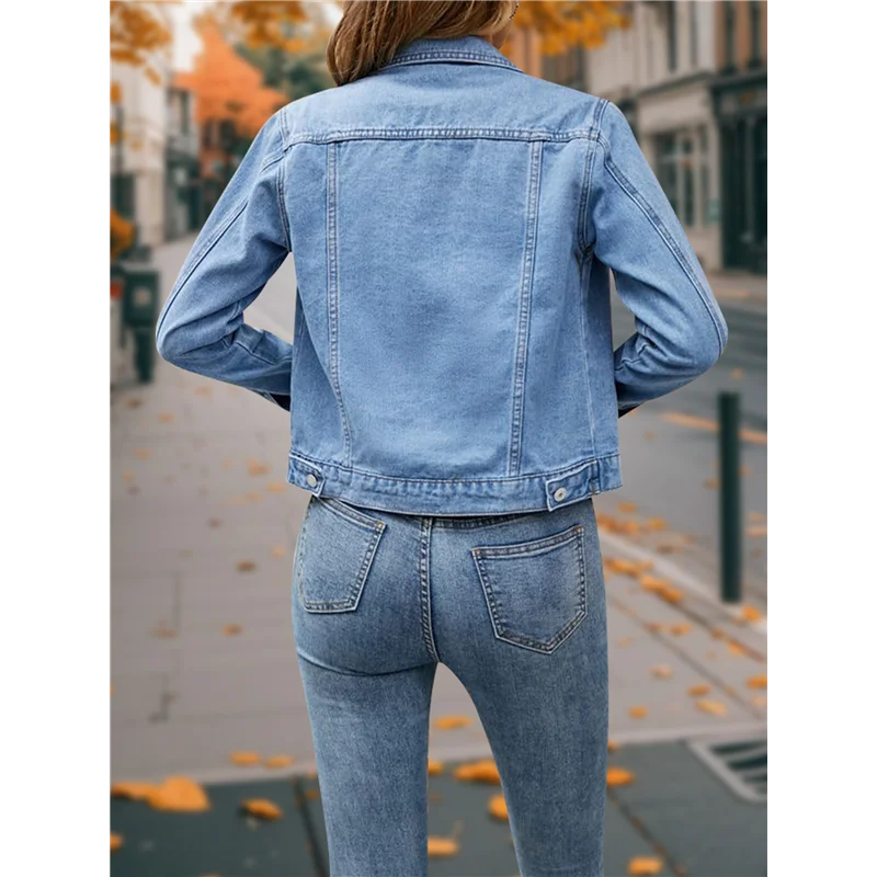 BHBD-Jean Jackets For Women Basic Long Sleeve Button Down Denim Jacket Cropped Fashion Jean Jacket