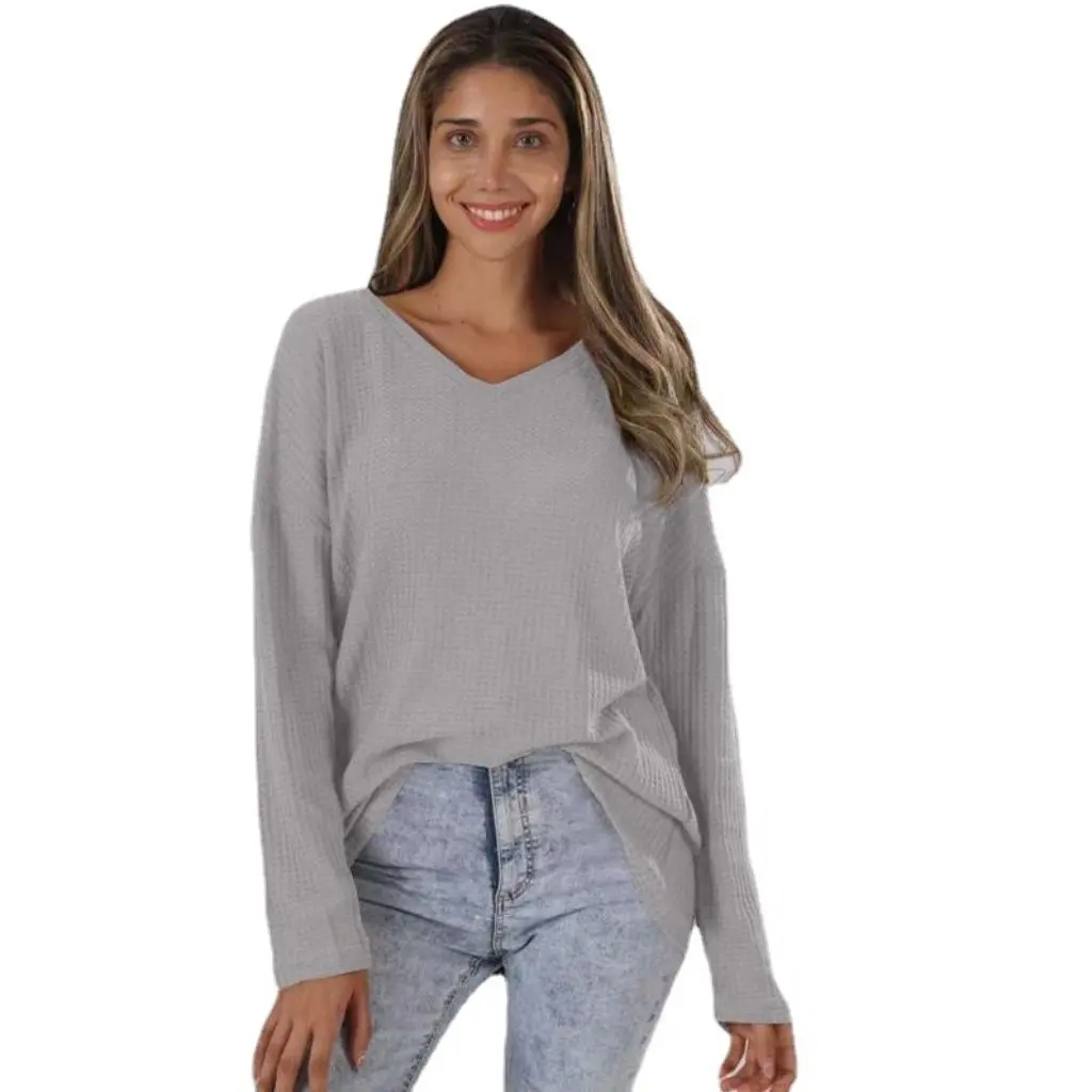 

Women's plus Size V-neck Knitted Base Shirt Spring Autumn Loose Street Style European American Fashion