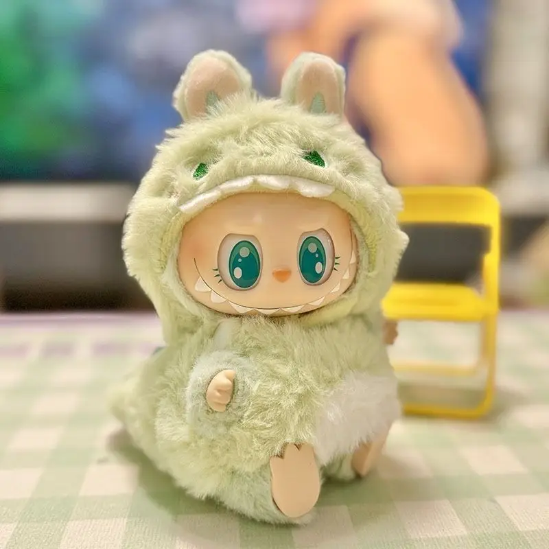 

Suitable for 15cm/17cm Labubu V1 V2 V3 Green Dinosaur One-piece Suit Dolls Clothes Trendy Cute Peripheral Dress Up Accessories