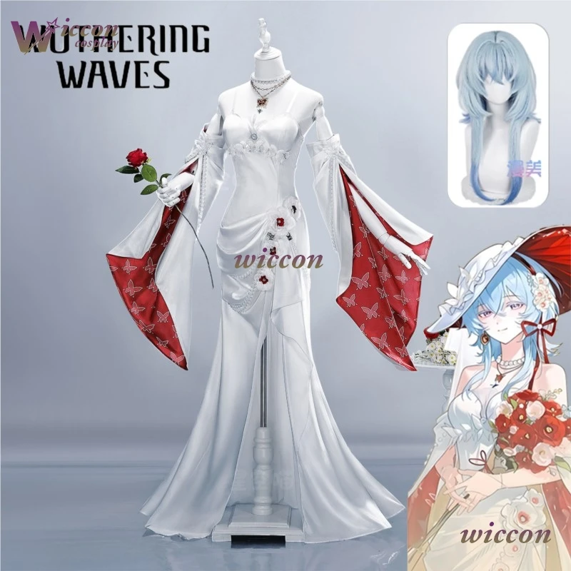 

CosC Game Wuthering Waves Wuwa Cosplay The Shorekeeper Cosplay Costume White Dress With Hat Wig Women Halloween Roleplay Clothes