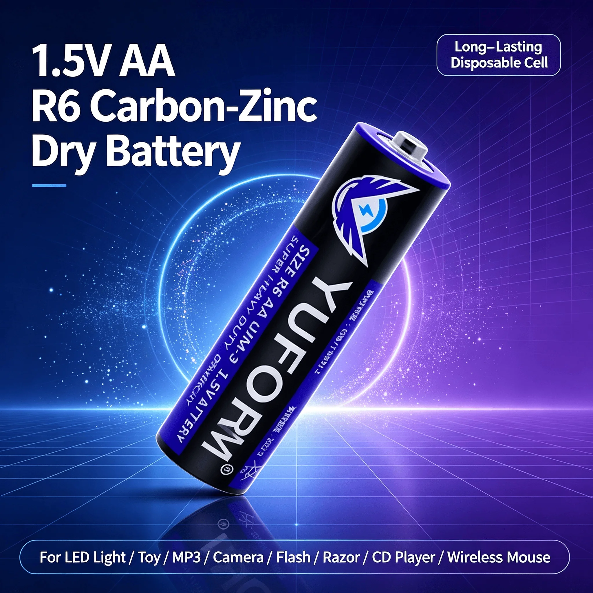1.5V AA R6 Long-Lasting Carbon‑Zinc Disposable Dry Battery For LED Light Toy MP3 Camera Flash Razor CD Player Wireless Mouse