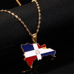 Dominican Republic Map Pendant Necklace for Women Men Flag of Dominican Jewelry