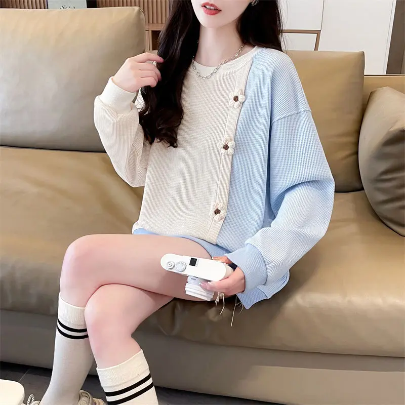 เสื้อสเวตเชิ้ตผู้หญิงทรงหลวมแบบใหม่สไตล์เคป๊อป คุณภาพสูง สตรีทแวร์ญี่ปุ่น Y2K เสื้อพัลโอเวอร์คอกลมทรงหลวมสไตล์อีโม