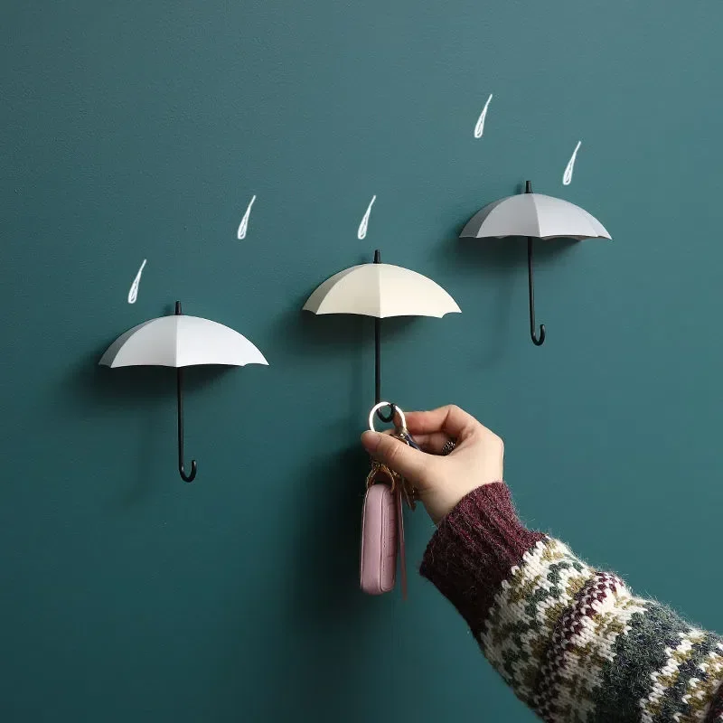 

Cute Umbrella Shaped Hooks No-Punch Wall Kitchen Bathroom Coat Rack Key Organizer Hooks Home Storage Shelf Hooks