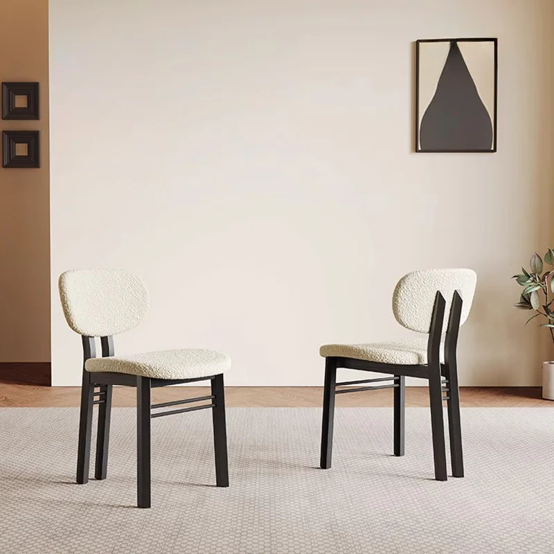 

French cream style white dining table and chairs 2024 new chair home living room Internet celebrity designer solid wood dining