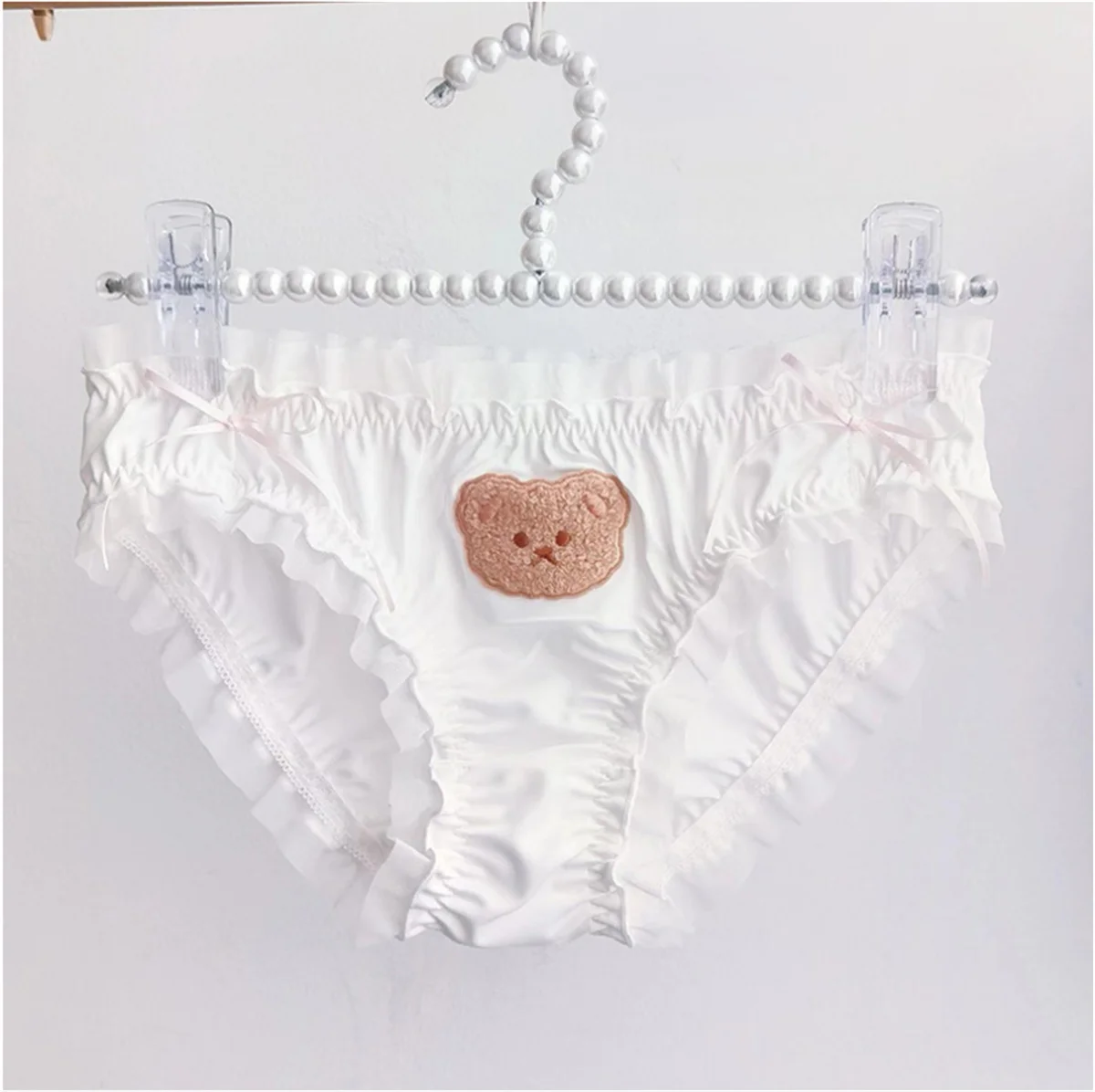 French Sweet College Style Girls Panties Solid Color Cotton Soft Comfortable Embroidery Bear Ribbon Bowknot Ruffle Women Briefs