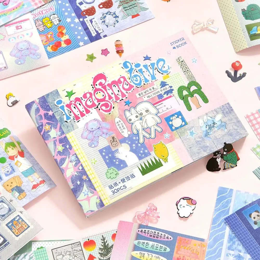 

Книга наклеек в стиле японской манги: 30 листов с блестящим песком, матовой пленкой и наклейками для записей, для скрапбукинга и ведения дневников.
