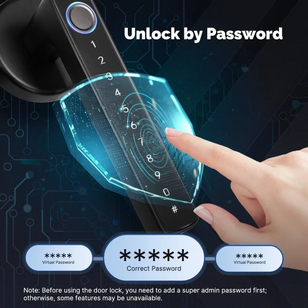 6 in 1 Digital Door Lock Electronic Password with Fingerprint Key Card Smart Door Lock Handle APP Remote Unlock Bluetooth - Image 3