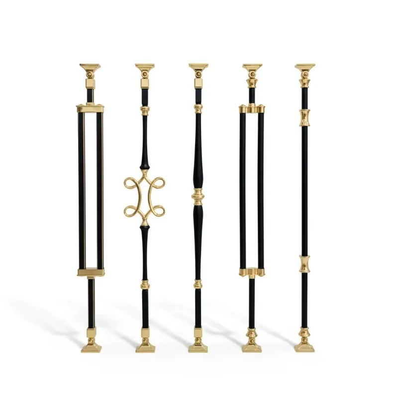 Chinese Simple Classical Staircase Baluster Aluminum Railing Black Gold Color Rust Resistant Solid Wood Top Handrail