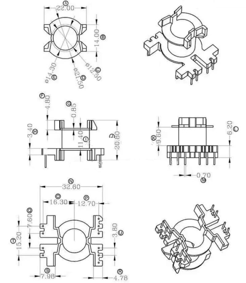 

PQ3225 soft ferrite core PC44 material and bobbin vertical 6+4 pin 8 sets/lot