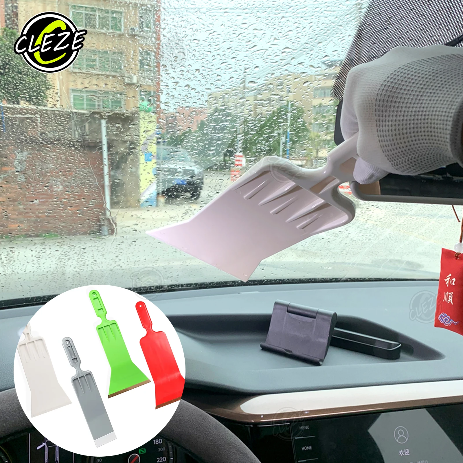 

CLEZE Car Wrap Window Tint Long Squeegee Windshield Clean Vinyl Bulldozer Scraper for Film Auto Tint Glass Water Wiper