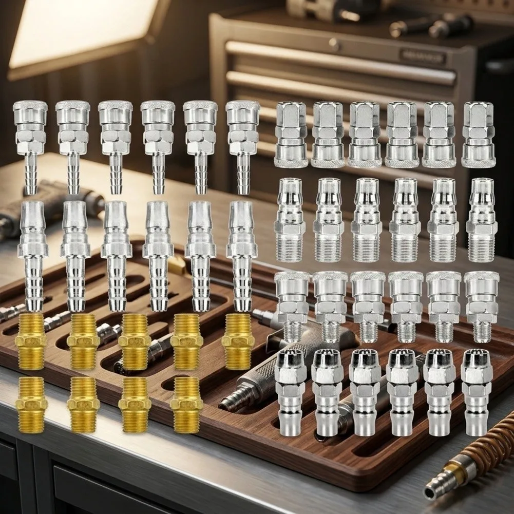 For High-pressure Operations Pneumatic Quick Connect Set Self-locking Air Connectors Carbon Steel Construction