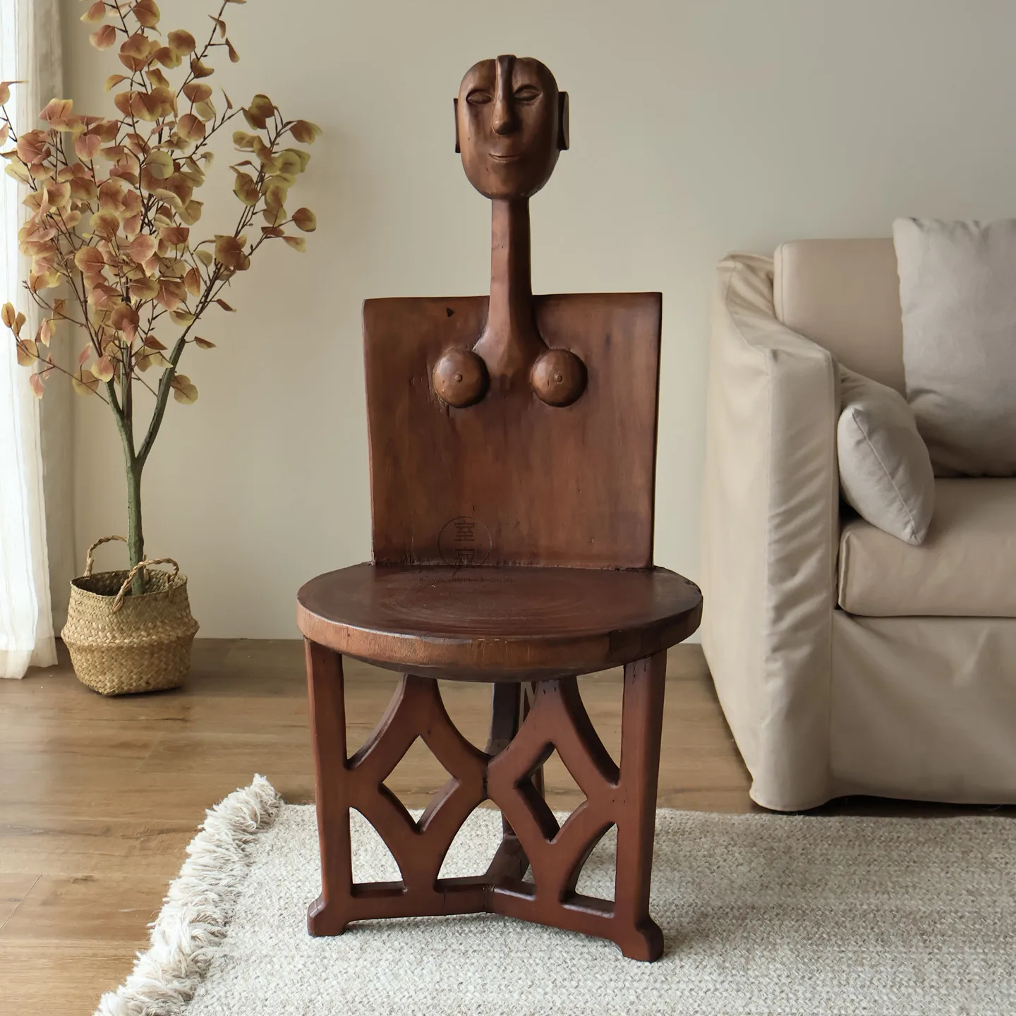 

#d% African Tribal Style Creative Solid Wood Chief Chair Unique Home Decor Artistic Furniture Handmade Design Living Room Seatin