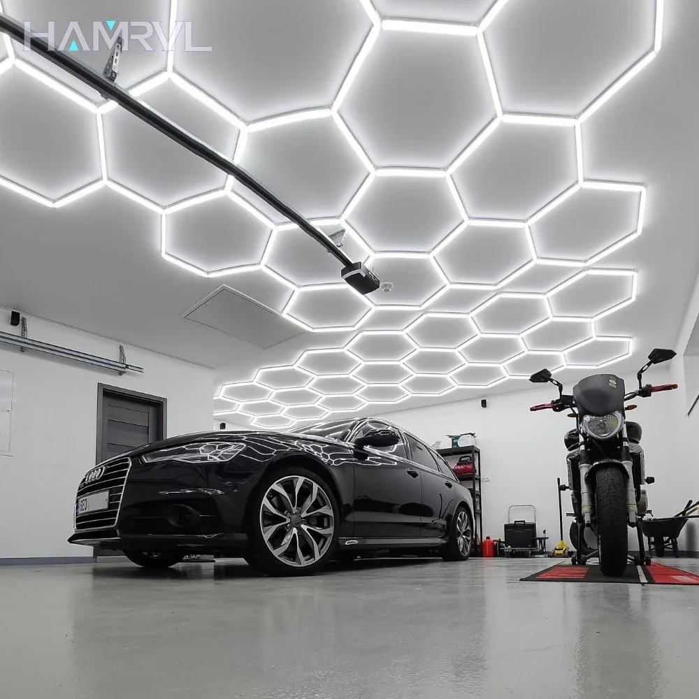 Garage Hexagon Led Ceiling Light Gym Barbershop Honeycomb Light 110V-240V Led Tube Lighting For Car Repair Detailing Lighting