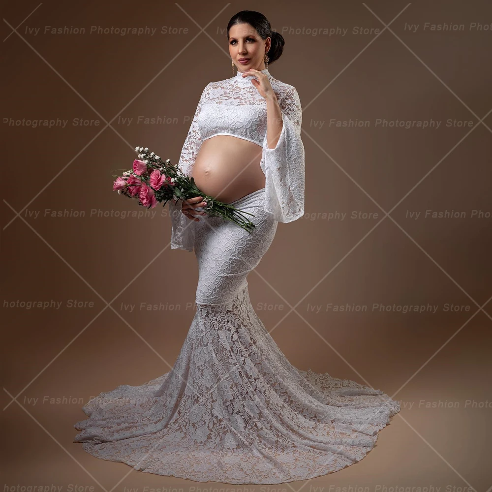 

Maternity Dresses For Pregnant Women Sexy Hollow Lace Short Top Large Swing Dress Pregnancy Photo Shooting Dress