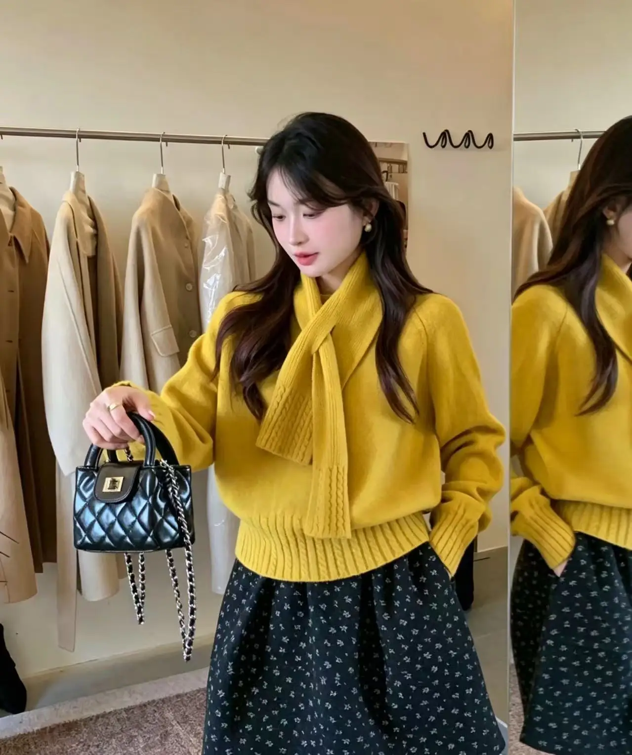 Korean Solid Color Warm Women's Sweater with Scarf Autumn Winter Soft Comfort Pullover Female Lazy Style Round Neck Knitwear