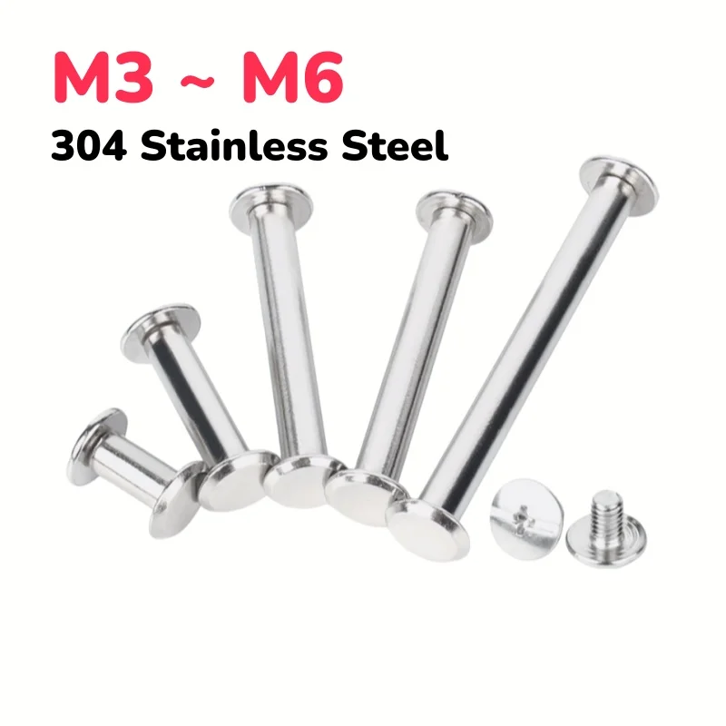 304 Stainless Steel M3 M4 M5 M6 Splint Butt Rivet Flat Rivet Book To Lock Screw Album Ledger Butt Screw Nut Set