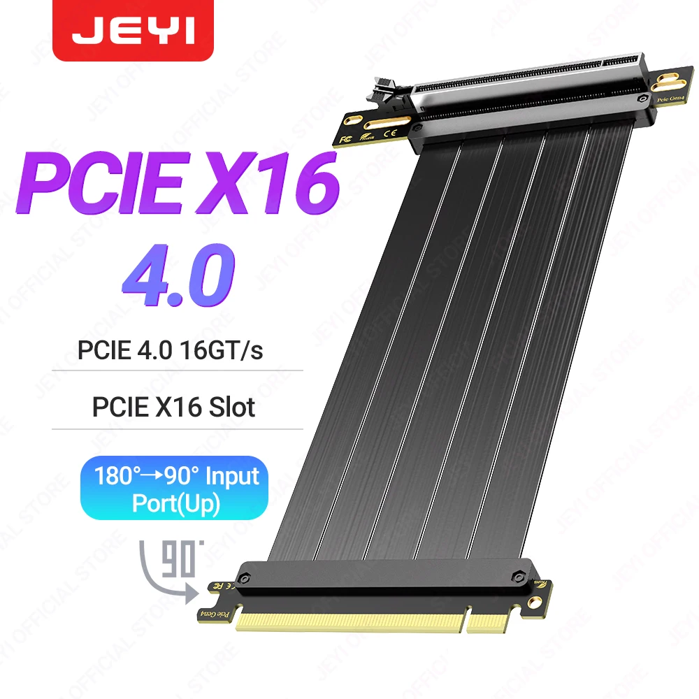 JEYI PCIe 5.0/4.0 X16 Riser-kabel-90 ° GPU-uitbreiding voor RTX 5090/4090 en RX 7900 XTX, mijnbouwinstallatie, WRX80/TRX40, 15 cm/18 cm/20 cm/30 cm