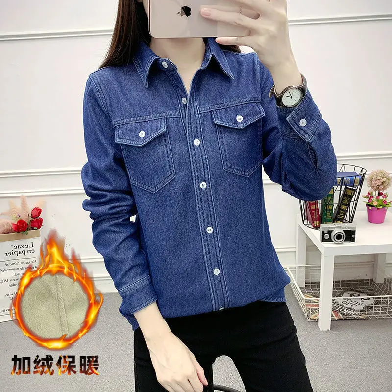 Thicken Velvet Solid Shirts Women Winter Autumn Pink Keep Warm Blouses and Tops New Casual Loose Female Clothes Outwear T825