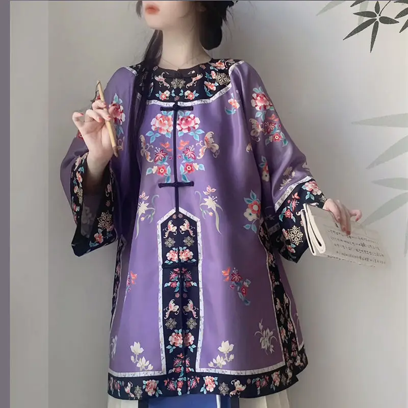 Chinese Hanfu Double breasted Round Neck Retro Antique Clothes Heavy Industry Printing Non Hanfu Autumn