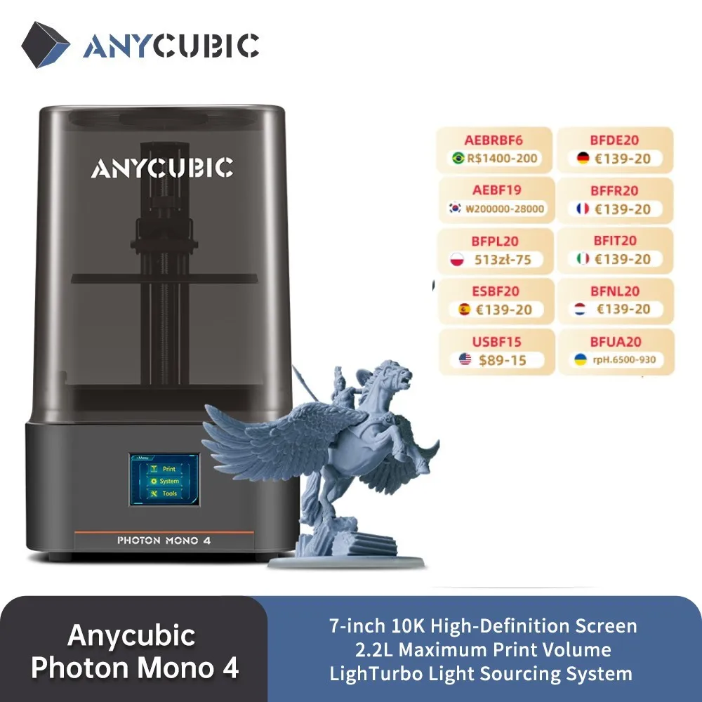 

ANYCUBIC Photon Mono 4 AE Version LCD UV Resin 3D Printer High-Speed 3D Printing 7" 10K high-definition screen 153×87×165mm