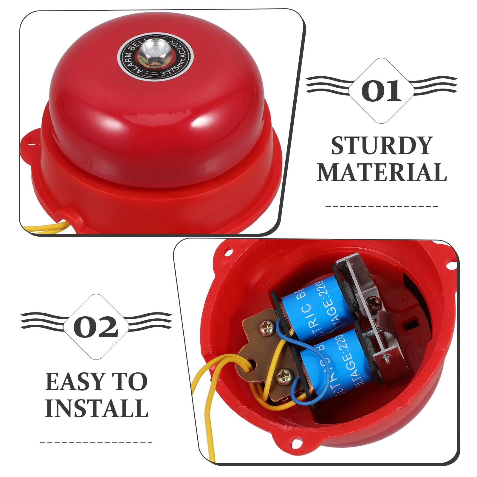 1pcs Red Fire Alarm Bell 3Inch 220V Electric Manual Alarm For Home Safety Emergency Alert Metal Bell Loud Sound Smoke