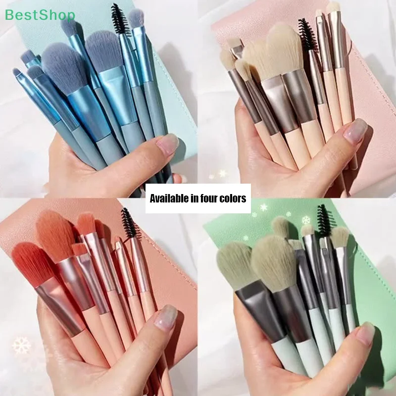 [[ريبيكا] مجموعة فرش مكياج ذات شعيرات ناعمة مكونة من 8 قطع، أدوات تجميل للمبتدئين، فرشاة بودرة ظلال العيون، فرشاة كريم الأساس