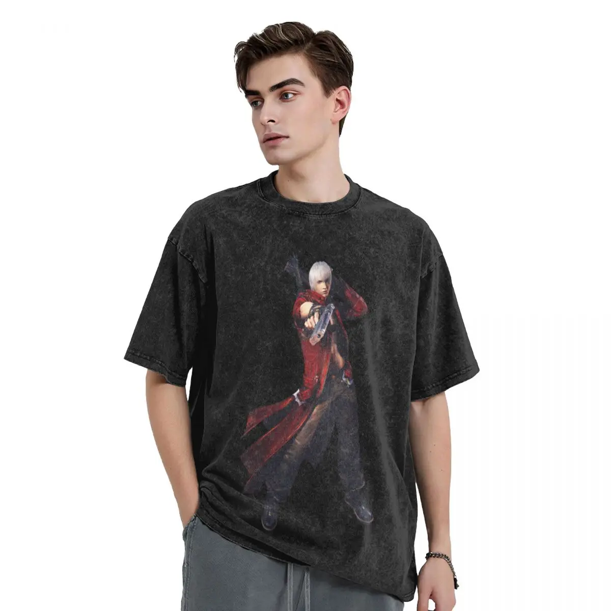 Devil May Cry 3 Dante Washed T Shirts Streetwear Hip Hop Vintage T-Shirt Tees for Men Women Cotton Harajuku Summer