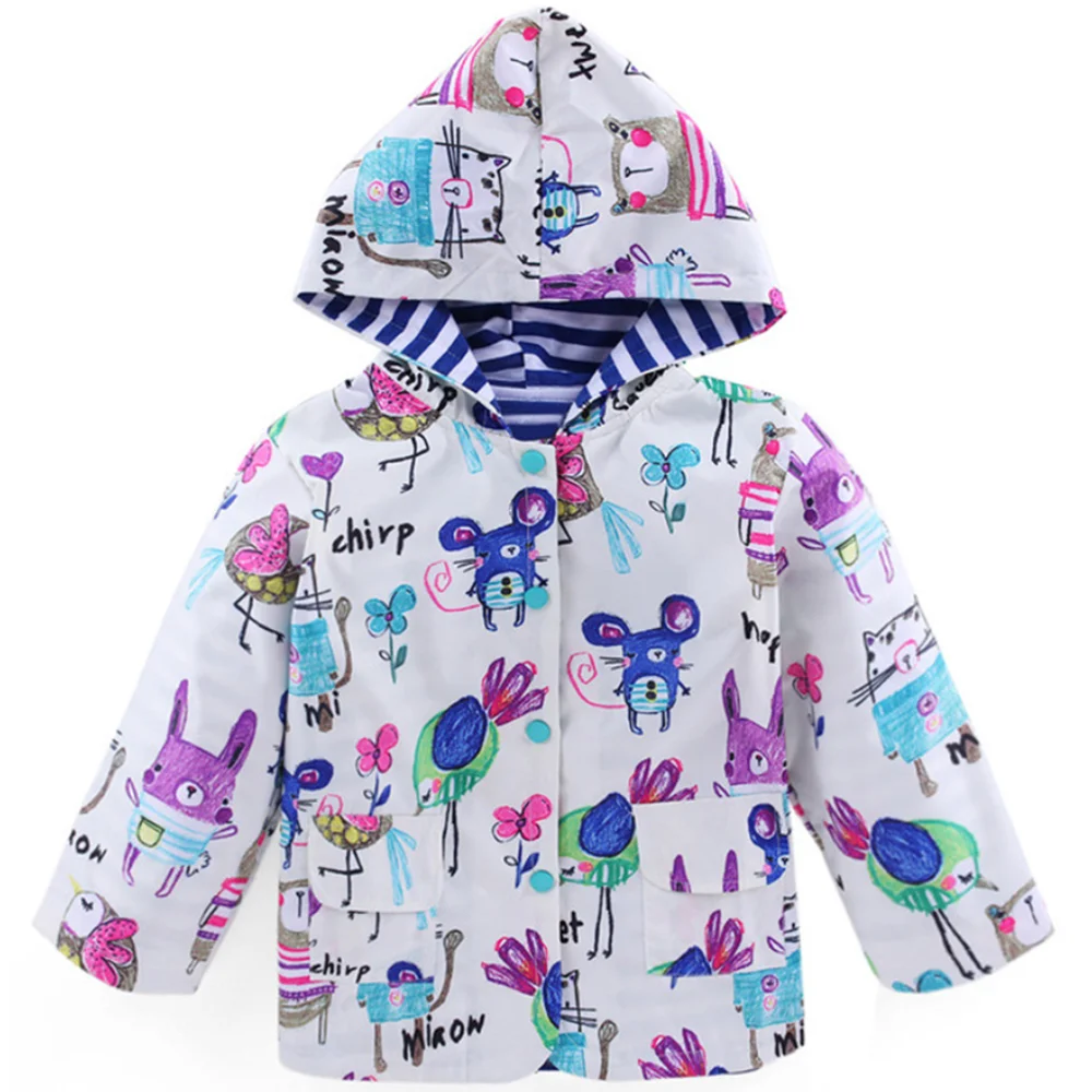 Toddler Boys Girls Cartoon Print Zip Jacket Hooded Sun Protection Trench Lightweight Children Coats Windbreaker Casual Outerwear