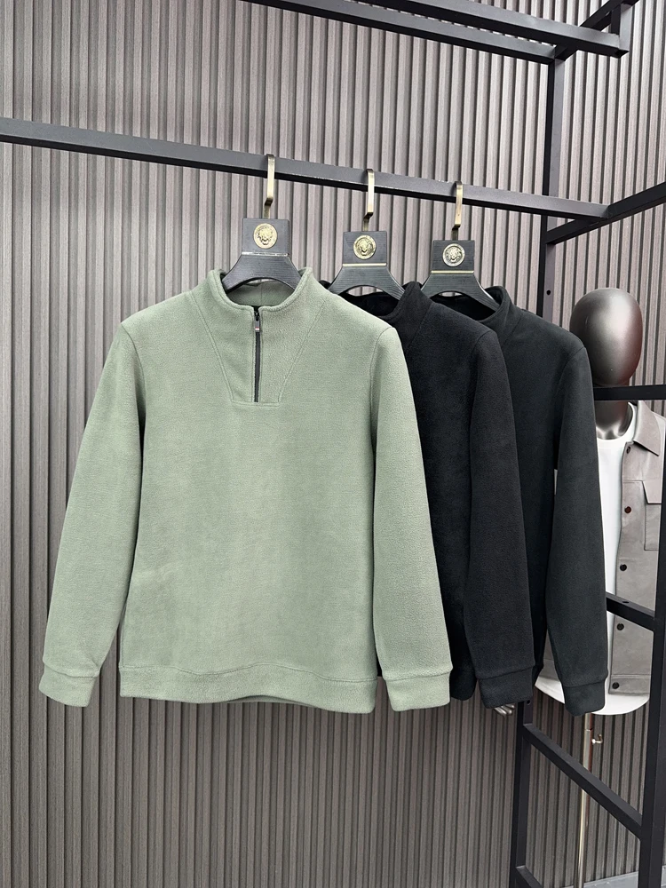

Men's Casual Fleece-lined Stand Collar Sweatshirt Warmth Guaranteed Pampa& Brand Autumn Winter Collection Pure Color
