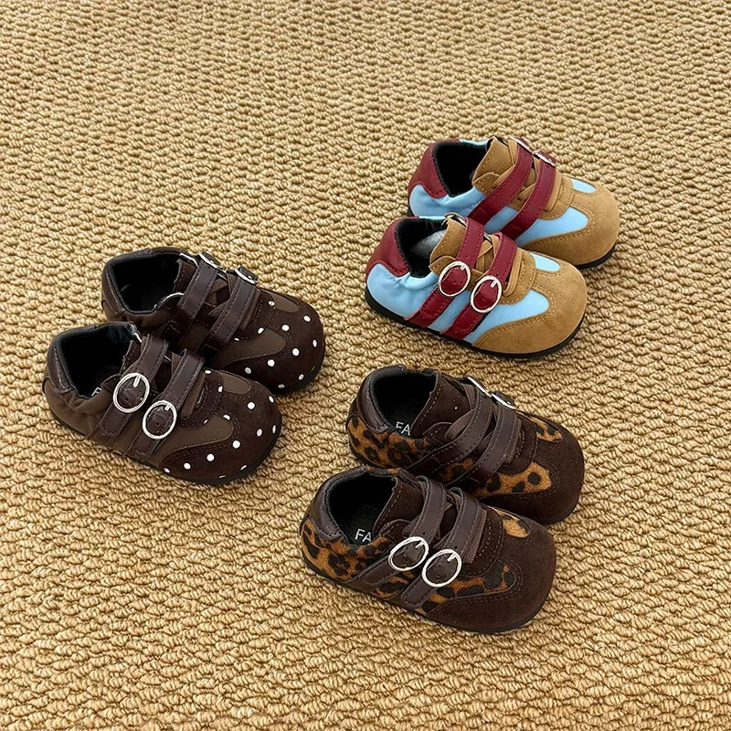 Baby Casual Shoes Sweet Double Hook&loop Toddler Walking Shoes Soft Bottom 2026 New Fashion Kids Flat Shoes Non-slip