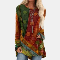 European and American Women's Popular Ethnic Style Printed Loose Long Sleeved Oversized Hoodie, Fashionable T-shirt, 2024