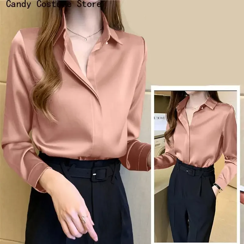 Satin Silk Blouse Ladies Tops Fashion Solid Woman Clothing Silk Shirts Women White Shirt Women Long Sleeve Shirts Blouse